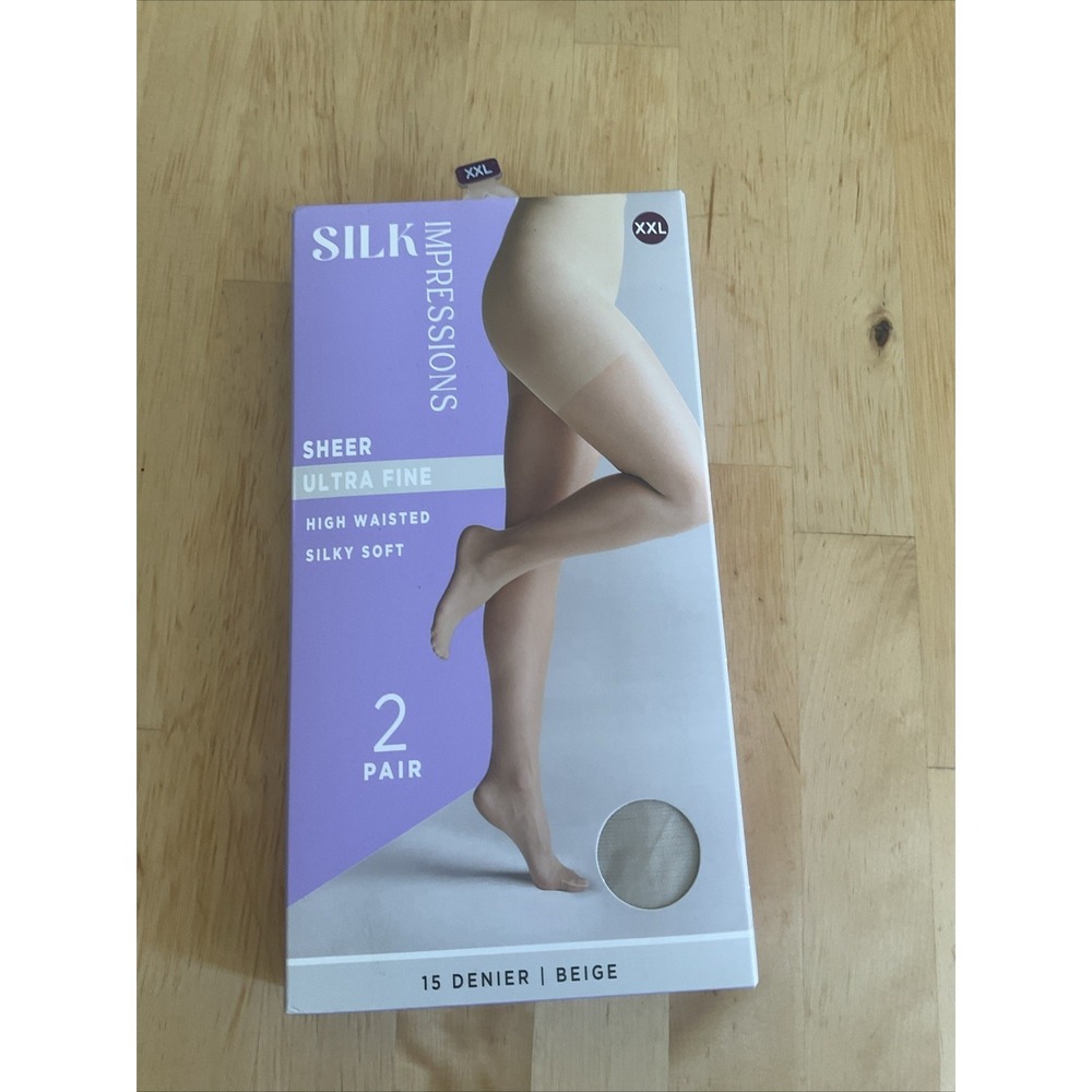 Silk Impressions ~ 2 Pair Pantyhose Beige 15 Denier Sheer Ultra Fine XXL Beige